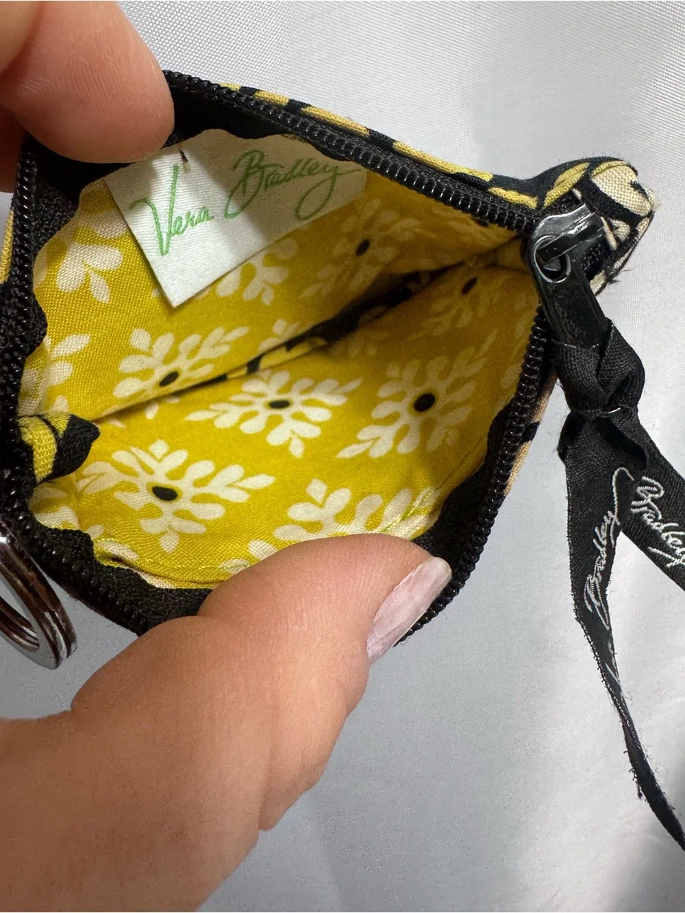 Vera Bradley Black, Cream & Yellow Floral ID Keychain Wallet
